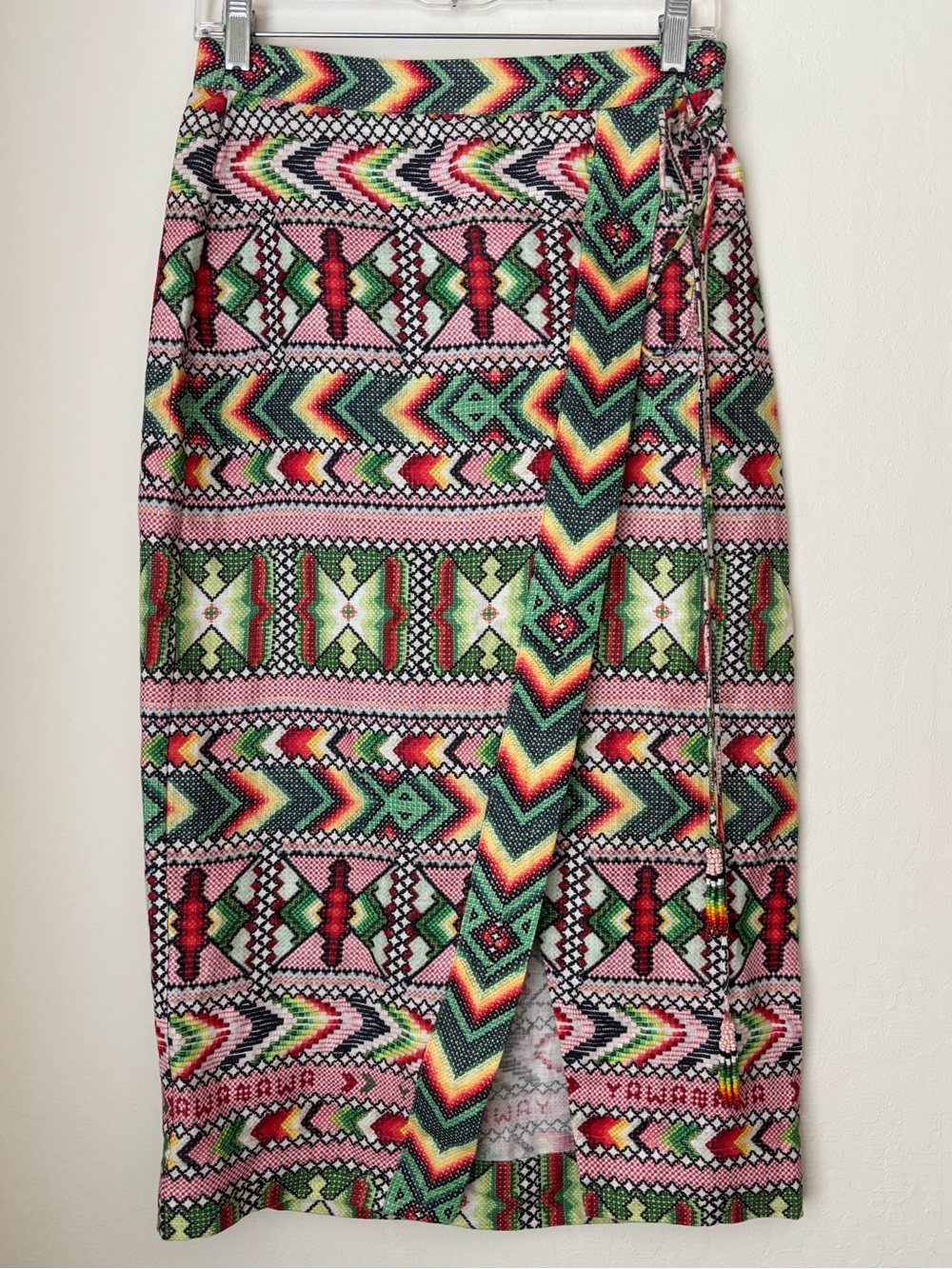 Anthropologie x Farm Rio Amulet Needlepoint Print Linen Midi Skirt Size Small
